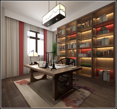  新中式书房书柜模型3d模型 