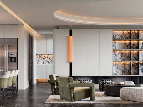 意式轻奢客餐厅su模型