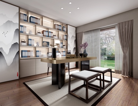  新中式风格书房3d模型 