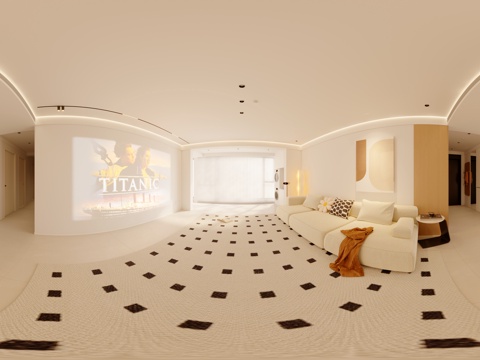  奶油风客餐厅cr全景3d模型3d模型 