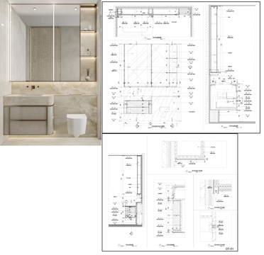 台盆镜子 浴室柜 卫生间洗手台  卫浴节点cad施工图