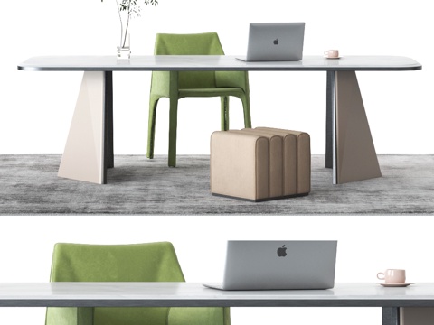  轻奢办公桌 工作桌 电脑桌 大板桌 大理石桌 书桌椅3d模型 