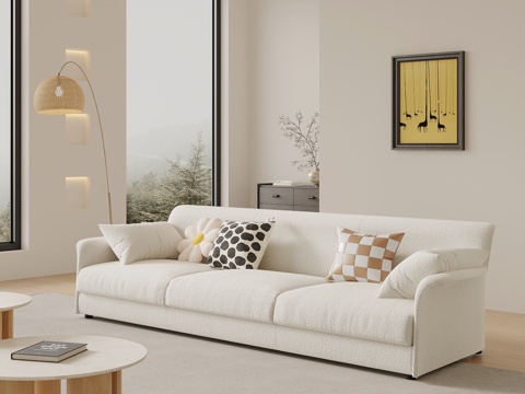 现代奶油风多人沙发 直排沙发su模型