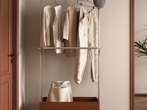 现代中古衣架 挂衣架 衣帽架 落地衣架su模型