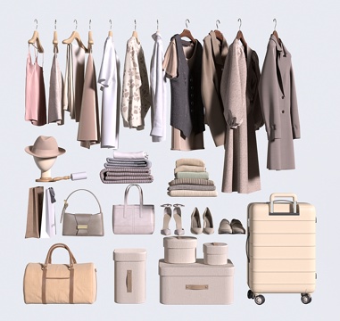 现代衣服服装 收纳盒 鞋帽 箱包 手提袋su模型