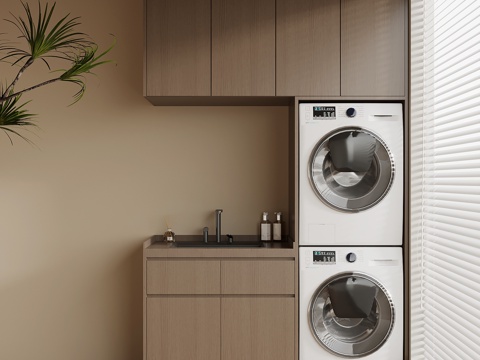 现代意式洗衣机柜 阳台柜su模型