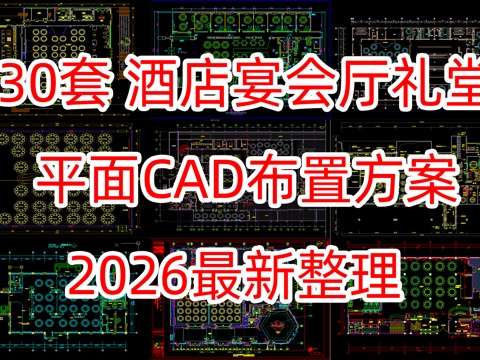 30套酒店宴会厅礼堂平面CAD布置方案cad施工图