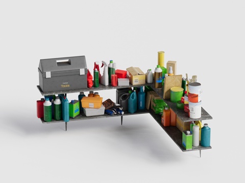  现代庭院花园 设备间 储物间工具 库房花园家用工具组合3d模型 