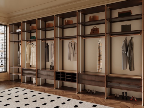  中古风衣柜 衣帽间3d模型 