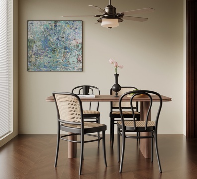 中古风餐桌椅su模型