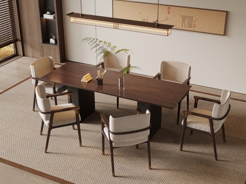 新中式餐桌椅su模型