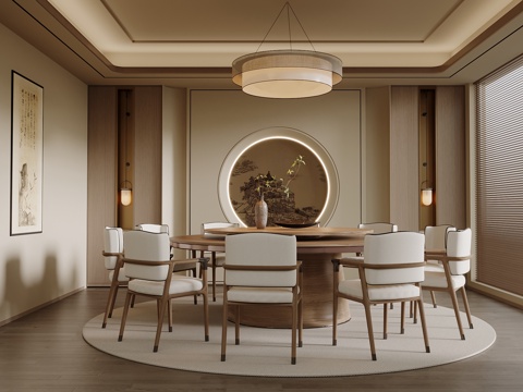  新中式包厢 包间 餐桌椅3d模型 