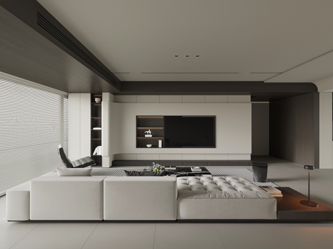 现代客厅 电视背景墙 沙发茶几su模型