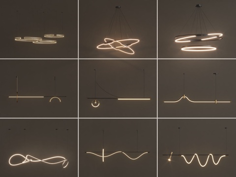 现代吊灯组合 餐厅吊灯su模型