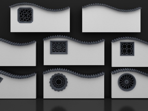  中式徽派建筑马头墙3d模型 