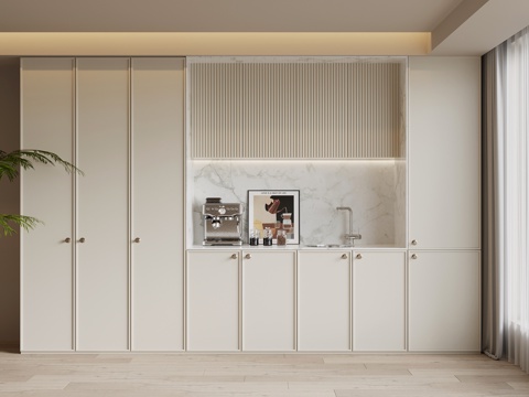  法式奶油风酒柜 餐边柜3d模型3d模型 