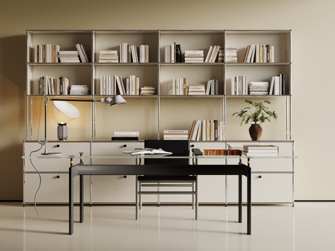 中古风书柜 书桌椅su模型