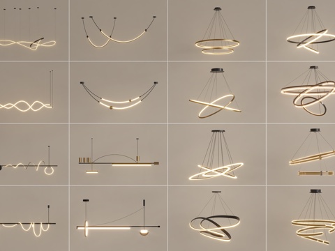 现代吊灯组合 餐厅吊灯su模型