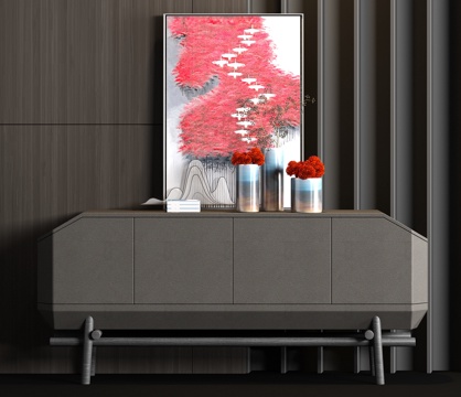  新中式皮革端景柜饰品组合3d模型 