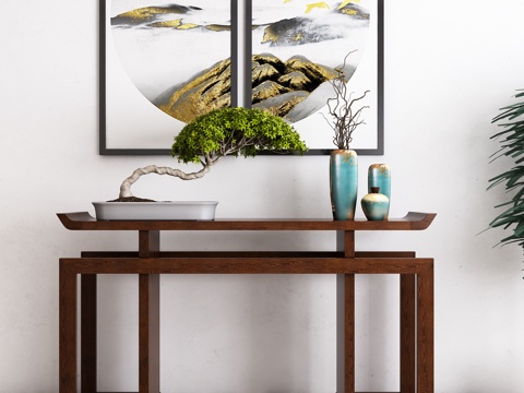  新中式现代中式玄关柜饰品模型3d模型 