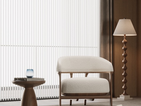 中古风休闲椅 边几 落地灯su模型