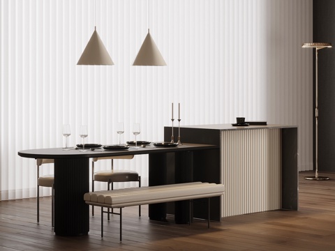 现代意式岛台 餐桌椅su模型