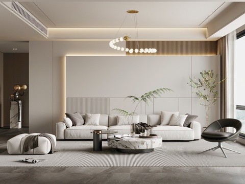 现代简约客厅 沙发背景墙 沙发茶几组合su模型