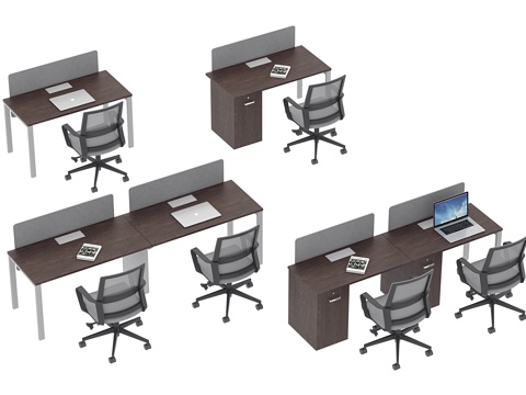 现代办公桌椅组合 办公桌 工位 员工位 桌屏 桌上屏 职员桌su模型