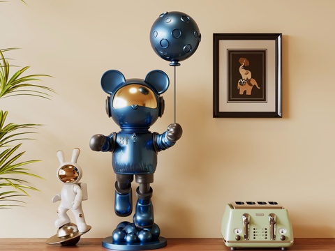 现代卡通雕塑 小熊雕塑 太空兔雕塑su模型