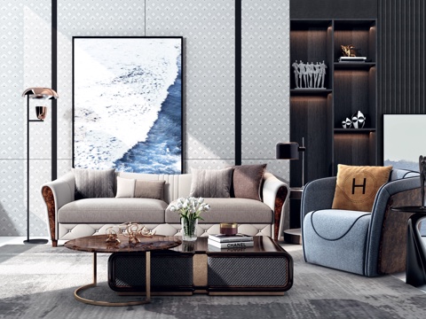  现代轻奢沙发茶几组合3d模型 