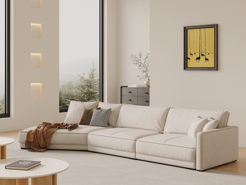 现代奶油风多人沙发 异形沙发 直排沙发su模型