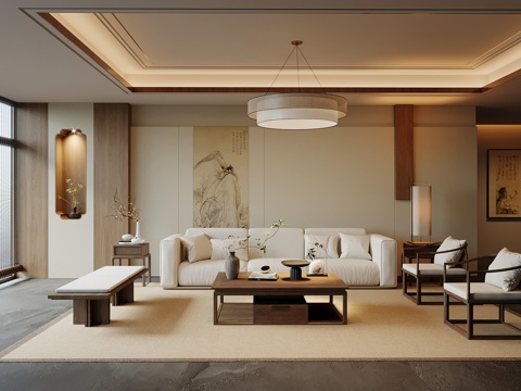  新中式客厅 沙发侘寂组合3d模型 