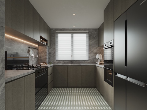  现代海派厨房中古厨房3d模型 