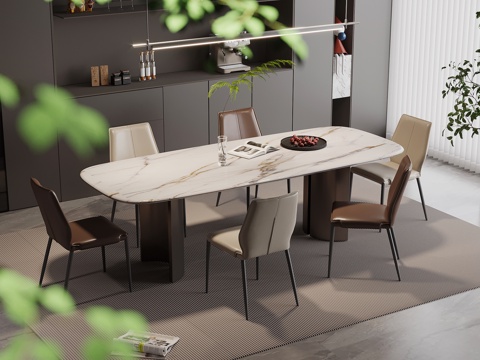 现代简约餐桌椅su模型