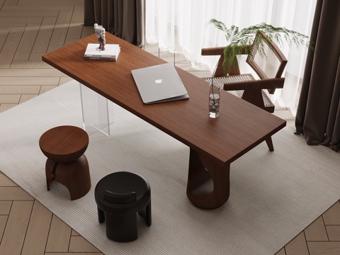 中古风书桌椅 办公桌椅su模型