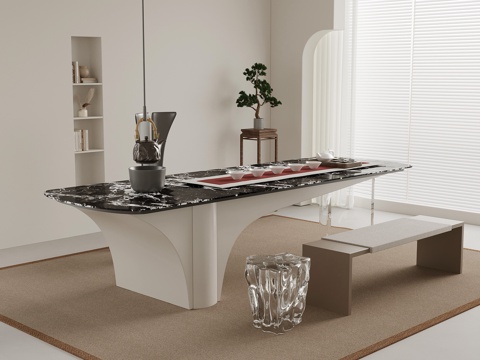 现代简约茶桌椅 茶台su模型