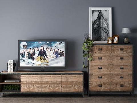  工业风电视柜 电视墙3d模型 