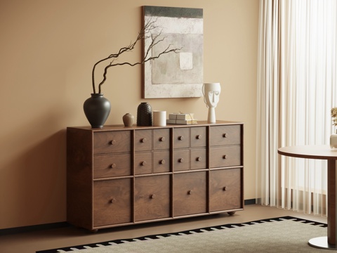 中古风玄关柜 端景柜 边柜su模型