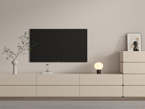 现代奶油电视柜su模型