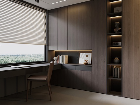现代意式书房 写字房su模型