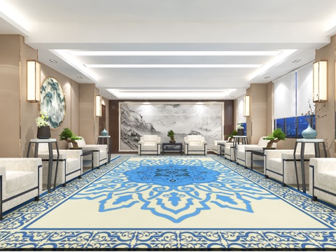  现代接待室 中式接待室 接待椅 接待室背景墙3d模型 