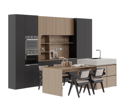 现代岛台餐桌组合su模型