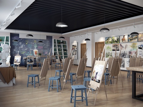  现代美术教室画室临摹室3d模型 写生教室3d模型 