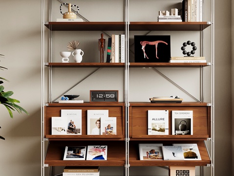 现代意式书架 金属书架 置物架 收纳架su模型