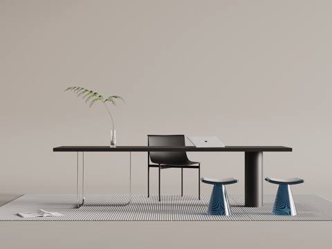 现代意式简约书桌椅 办公桌椅su模型