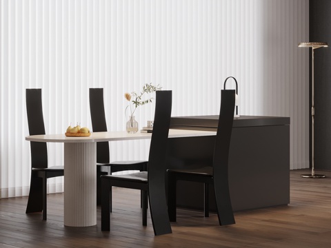 法式复古风岛台 餐桌椅su模型