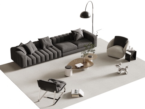 现代简约沙发茶几组合su模型