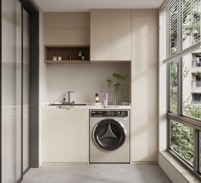 现代简约洗衣机柜 阳台柜su模型