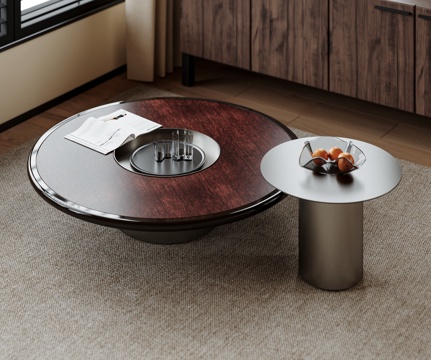 意式轻奢茶几组合 子母茶几 金属茶几 木茶几 圆茶几 饰品摆su模型