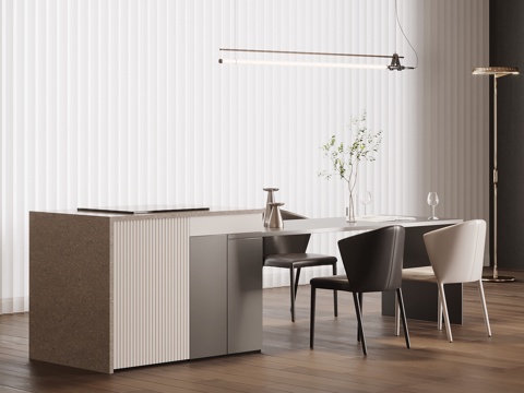 现代意式岛台 餐桌椅su模型